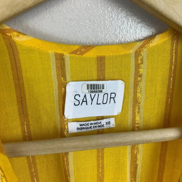 Saylor Adrianne Ruffle-Sleeve Mini Dress Size XS Yellow Stripes Smocked - Picture 4 of 10